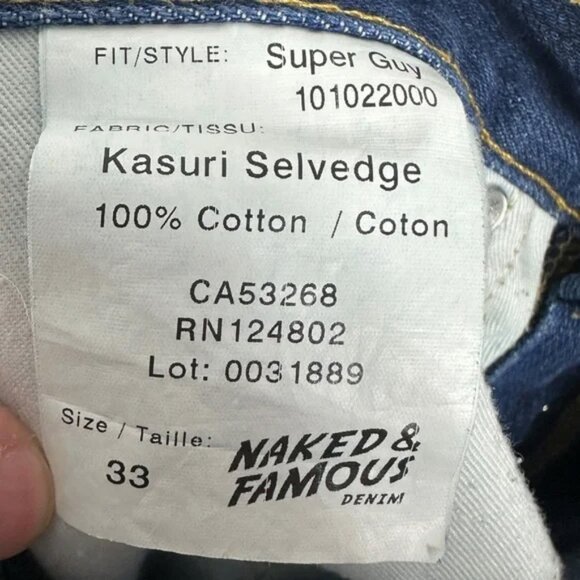 Naked & Famous Raw Japanese Selvedge Jeans Mens Size 33 Kasuri Super Guy Denim - Picture 9 of 14